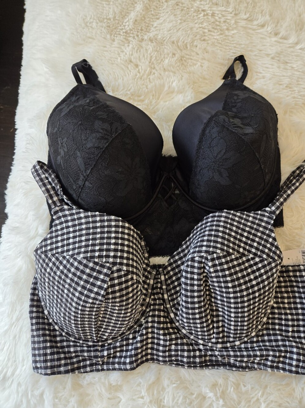 NWT Lane Bryant Gingham Bustier Top 46F  W/ Asos Black Lace Push-up Bra 44F